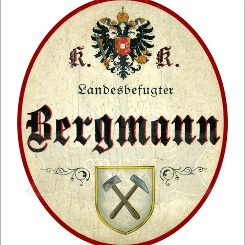 KuK Nostalgie Holzschild - Landesbefugter Bergmann - Hammer TH