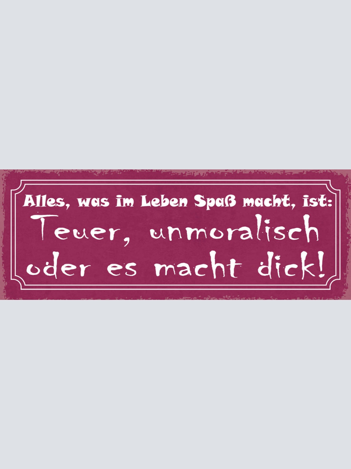 Schild Alles Was Im Leben Spaß Macht Ist Teuer Unmoralisch Oder Es Macht Dick