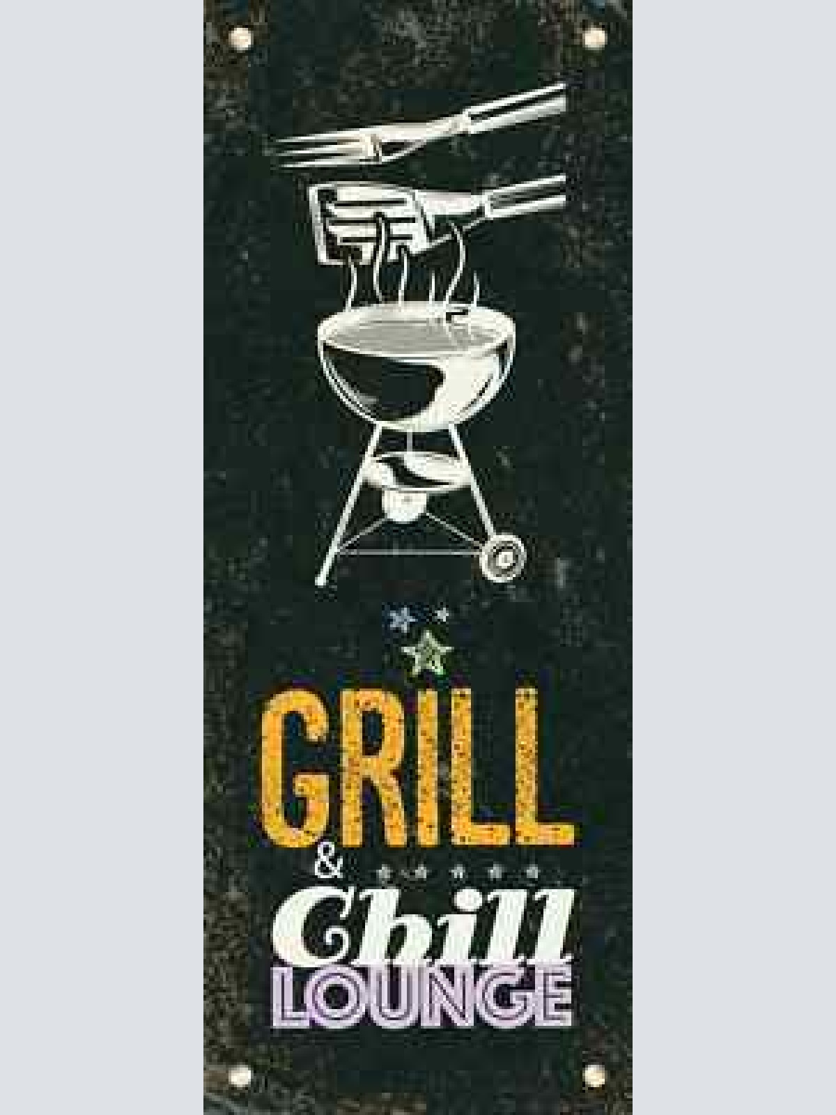 Schild grill & chill lounge grillen entspannen erholung bbq 27x10 blech od.holz