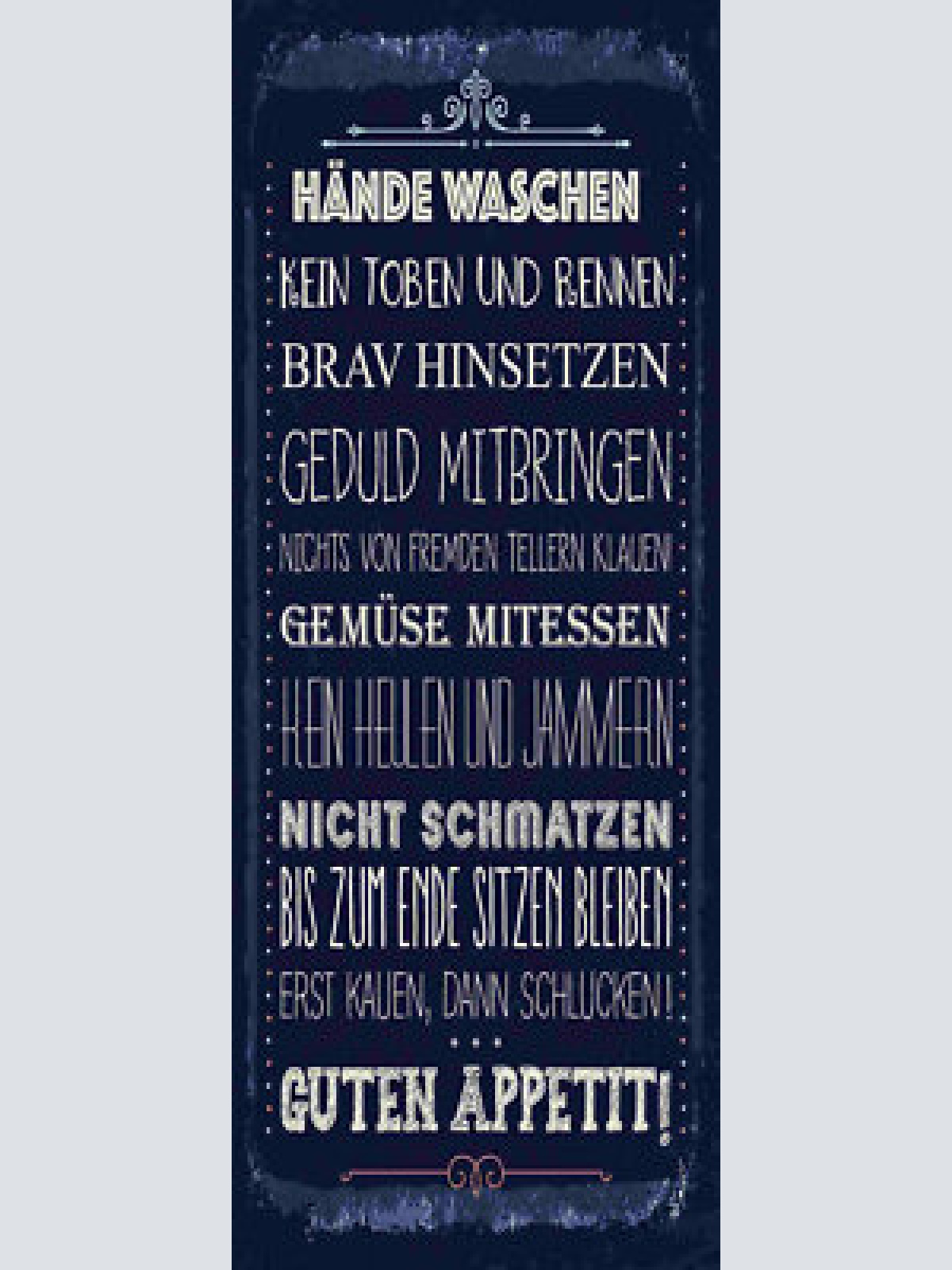 Schild guten appetit hände waschen nicht schmatzen kauen 27x10 blech od.holz