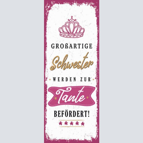 Schild großartige schwester werden zur tante befördert 27x10 blech od.holz