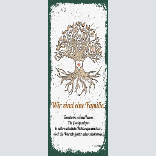 Schild wir sind eine familie wie ein baum zweige richtungen wurzeln zusammen