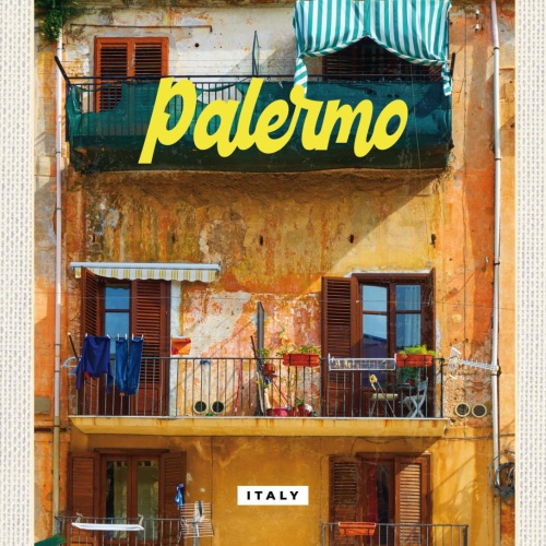 Schild Palermo Italy Italien Haus Gebäude Balkon 12x18 20x30 30x40 Blech/Holz