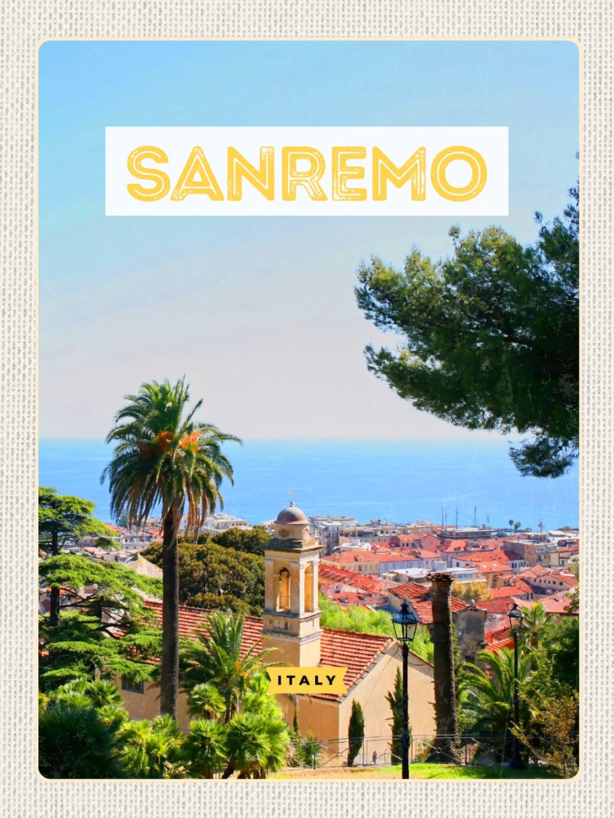 Schild Sanremo Italy Italien Ansicht Stadt Kirche 12x18 20x30 30x40 Blech/Holz