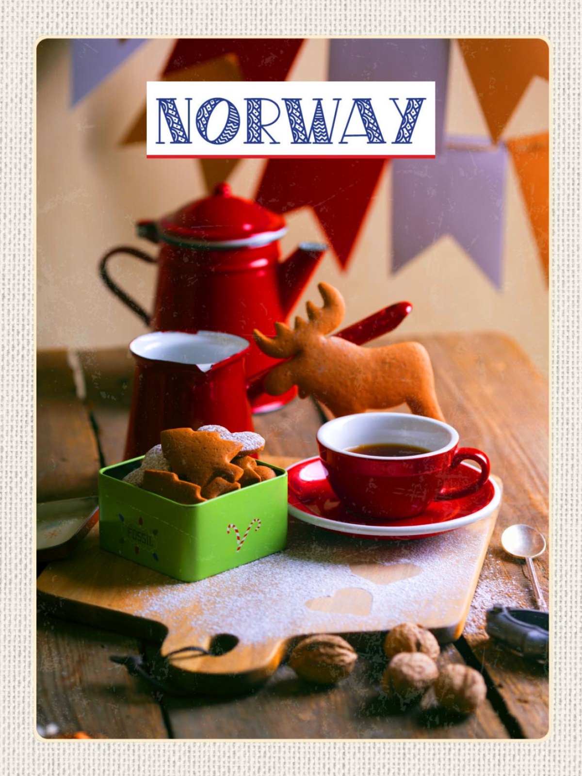 Schild Norway Norwegen Kaffee Kekse Rentier Gebäck 12x18 20x30 30x40 Blech/Holz