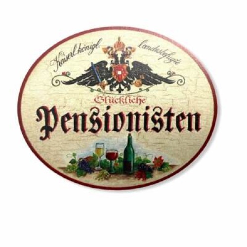 Kuk nostalgie holzschild glückliche pensionistin