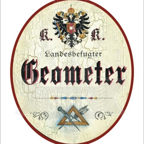 KuK Nostalgie Holzschild - Landesbefugter Geometer - Zirkel Feder TH