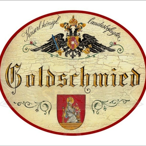 KuK Nostalgie Holzschild - Landesbefugter Goldschmied - Wappen TH
