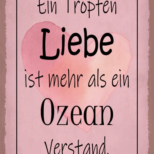 Schild Tropfen Liebe Ozean Verstand Dumm 12x18 / 20x30 / 30x40 Blech od. Holz