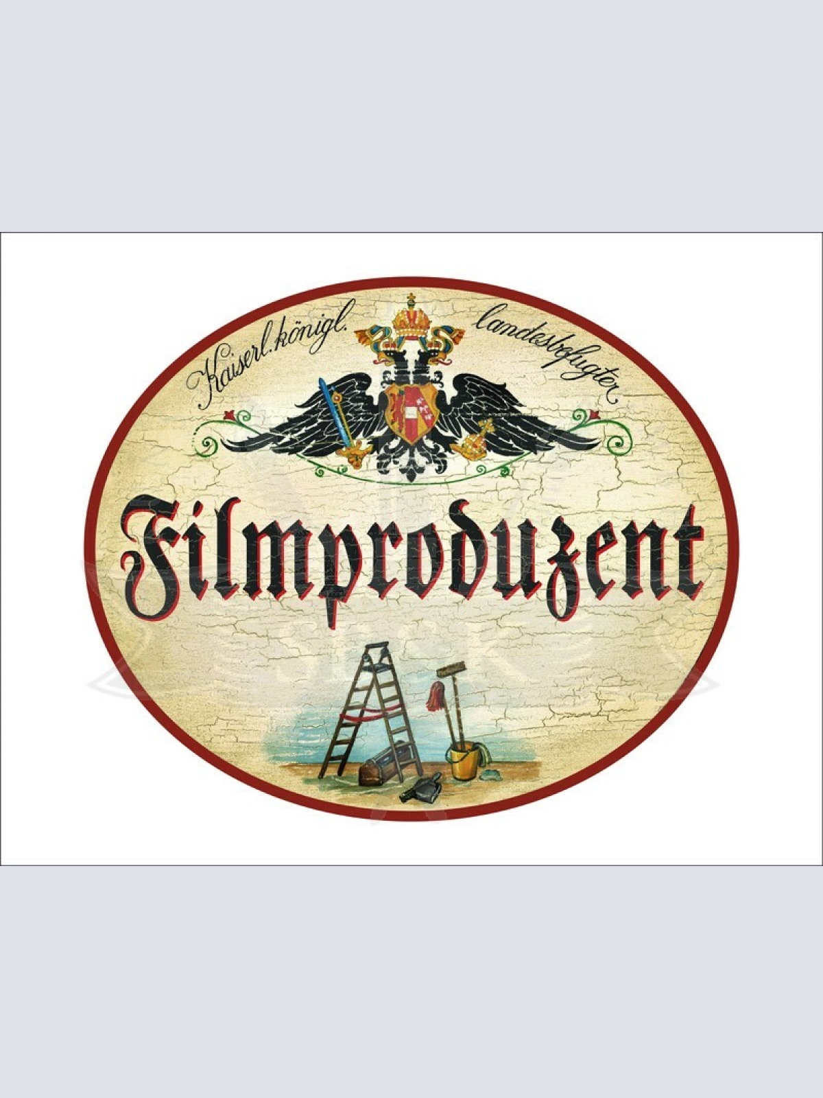 KuK Nostalgie Holzschild - Landesbefugter Filmproduzent - Leiter Wischmopp TH