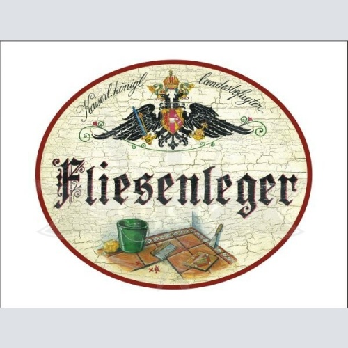 KuK Nostalgie Holzschild - Landesbefugter Fliesenleger - Werkzeug TH