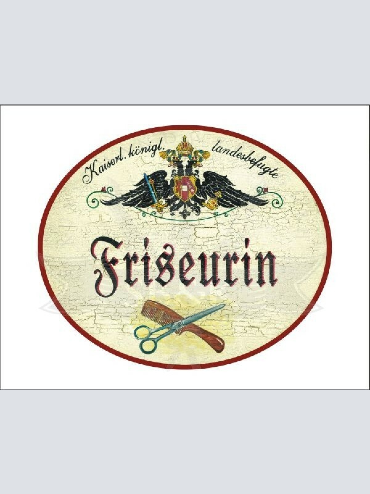 KuK Nostalgie Holzschild - Landesbefugte Friseurin - Schere Kamm TH