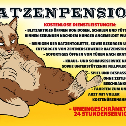 Schild Spruch Katzenpension Kostenlose Dienstleistungen Blitzartiges öffnen JW