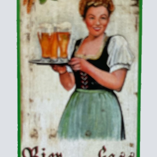 Nostalgie Holzschild Bier Vom Fass Alkohol Kellnerin Wirt Wirtshaus Schild