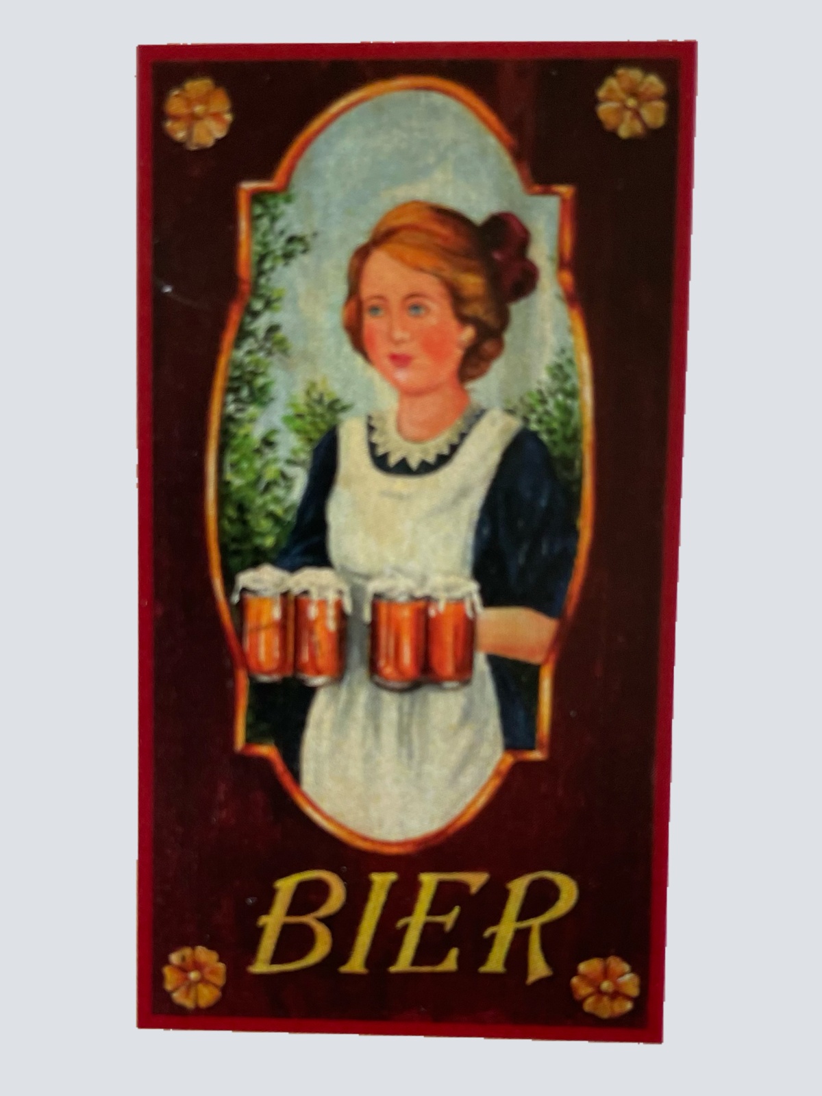 Nostalgie Holzschild Bier Alkohol Wirt Wirtshaus Frau Kellnerin Glas Schild