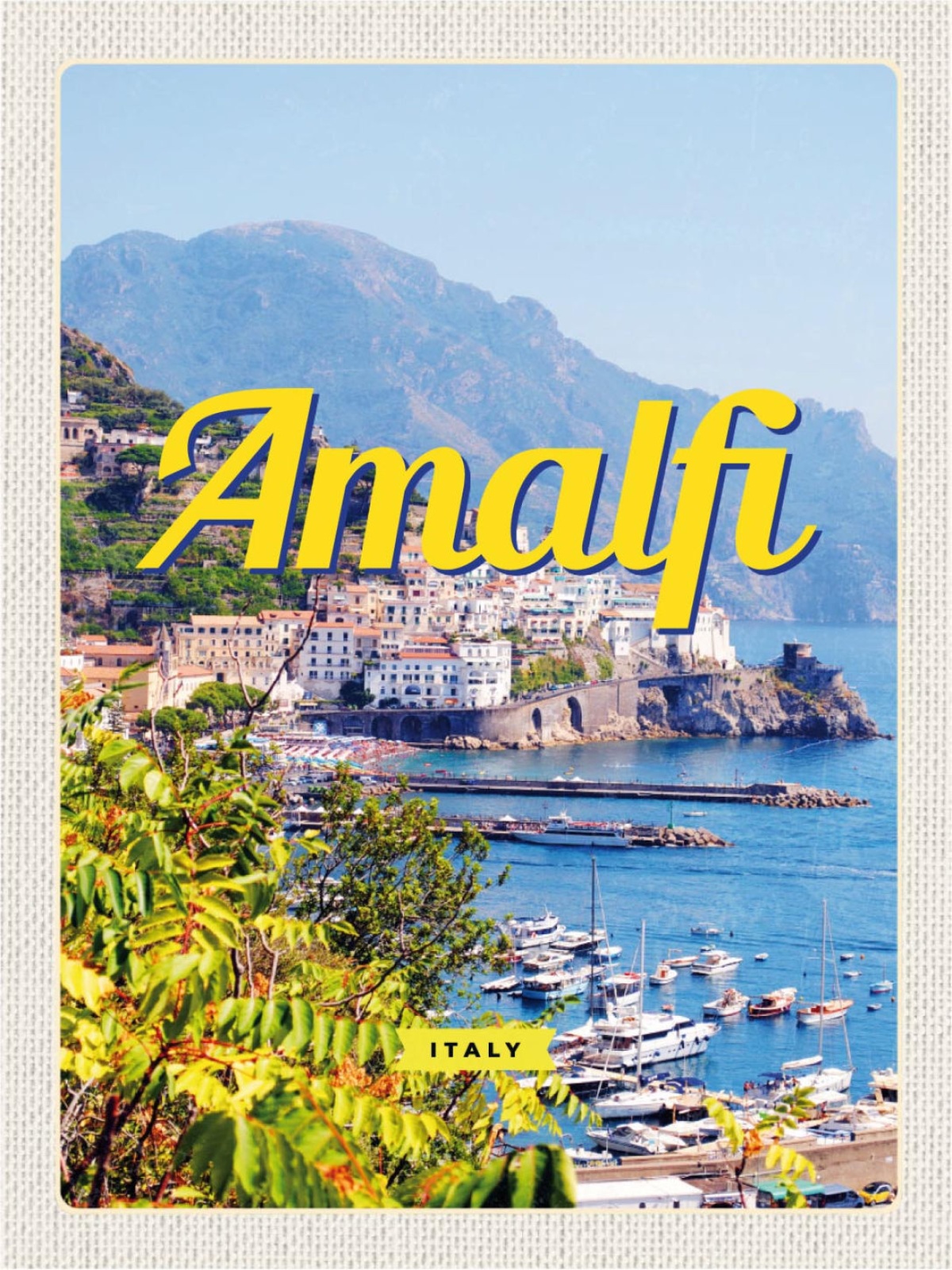 Schild Amalfi Italy Italien Küste Hafen Schiffe 12x18 20x30 30x40 Blech od.Holz