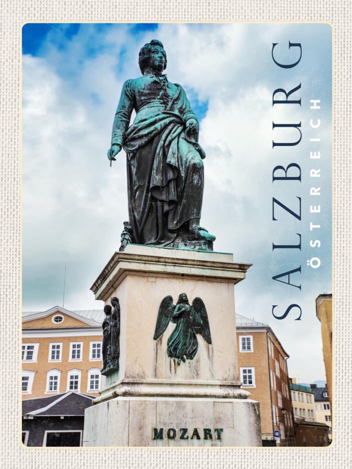 Schild Salzburg Österreich Mozart Platz Statue 12x18 20x30 30x40 Blech/Holz