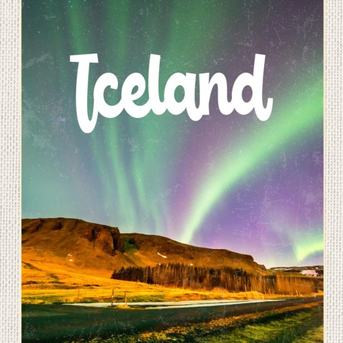 Schild Iceland Island Nordlicht Aurora Borealis 12x18 20x30 30x40 Blech od. Holz