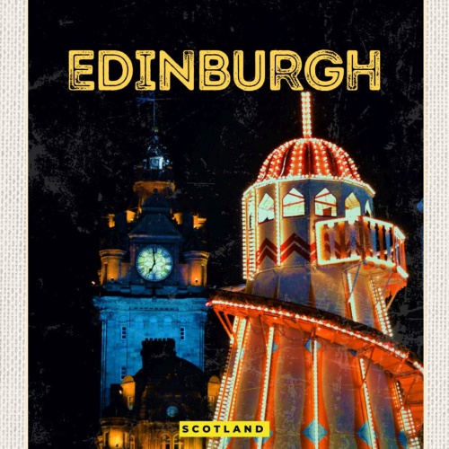 Schild Edinburgh Scotland Schottland Uhr Turm 12x18 20x30 30x40 Blech od. Holz