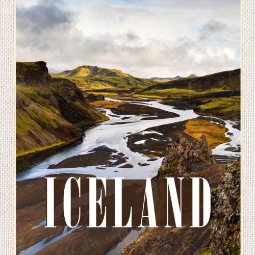 Schild Iceland Island Landschaft Blick 12x18 20x30 30x40 Blech od. Holz