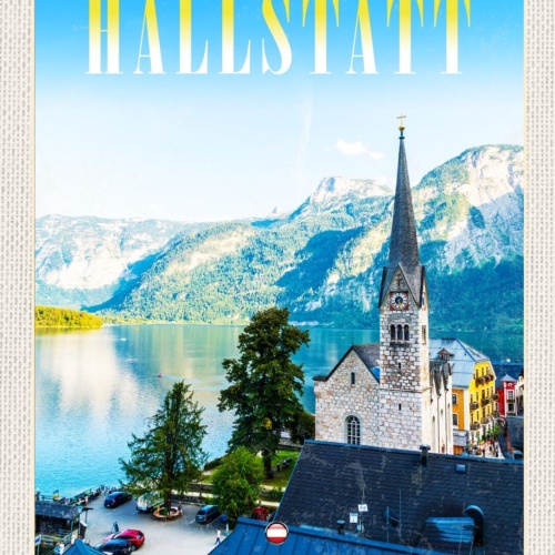 Schild Hallstatt Österreich Oberösterreich Kirche 12x18 20x30 30x40 Blech/Holz