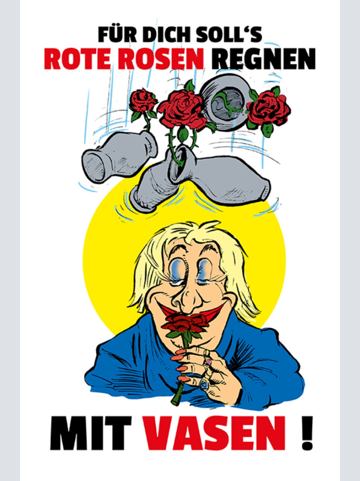 Schild Spruch Für Dich soll's rote Rosen regnen Mit Vasen Frauen JW