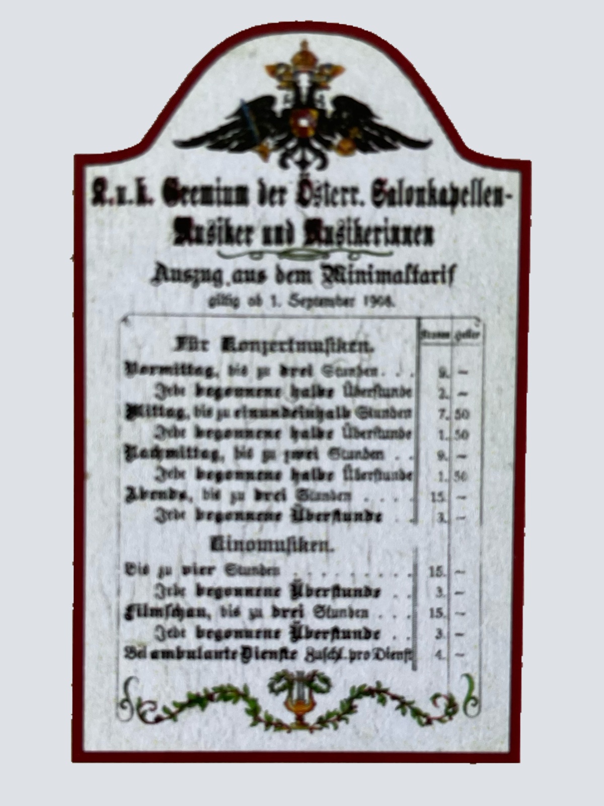 KuK Nostalgie Holzschild Gremium Salonkapellen Musiker Österreich Musik Schild