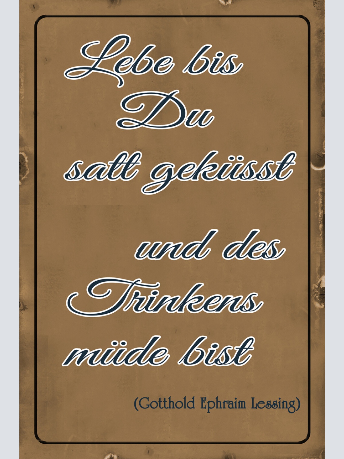 Schild Spruch Lebe bis satt geküsst trinkens müde bist Lessing Zitat Alkohol JW