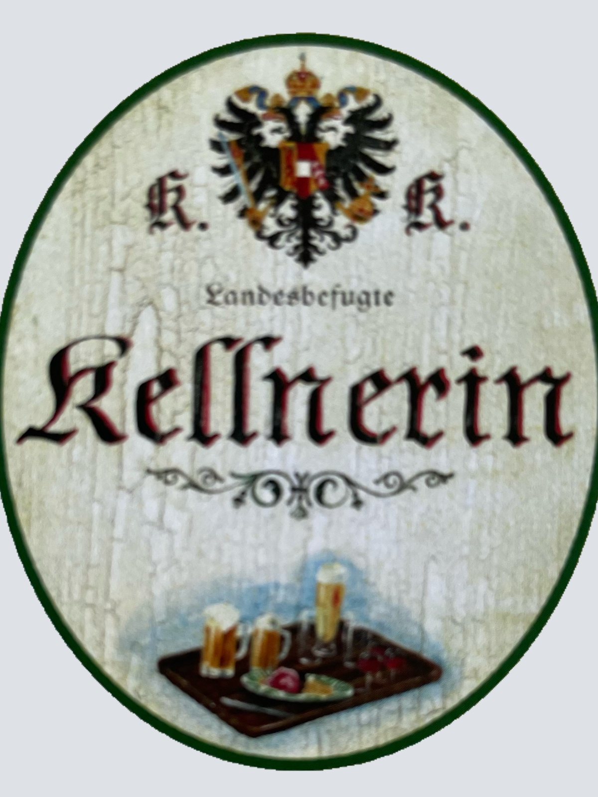 KuK Nostalgie Holzschild Landesbefugte Kellnerin Wirt Bier Café Gast Schild