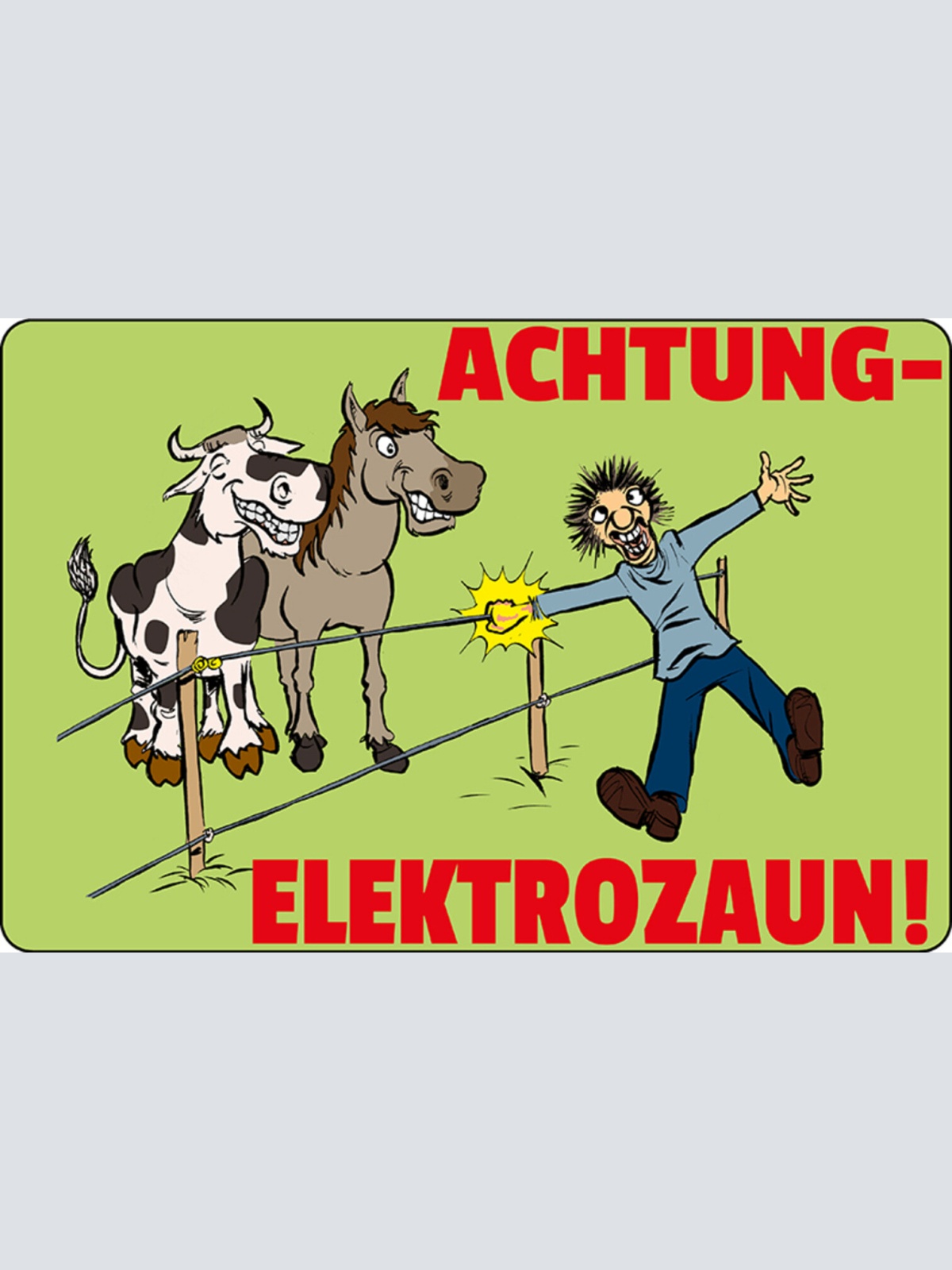 Schild Spruch Achtung Elektrozaun Pferd Kuh Mensch JW