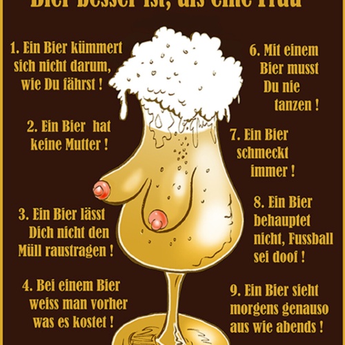 Schild Spruch 10 Gründe warum Bier besser ist als eine Frau Alkohol Party JW