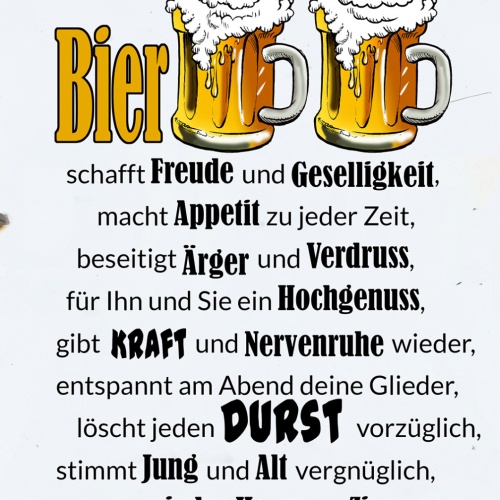 Schild Spruch Bier schafft Freude Bier schmeckt immer Party Alkohol JW