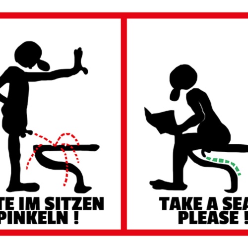 Schild Spruch Bitte im Sitzen pinkeln Take a seat please Toilette JW