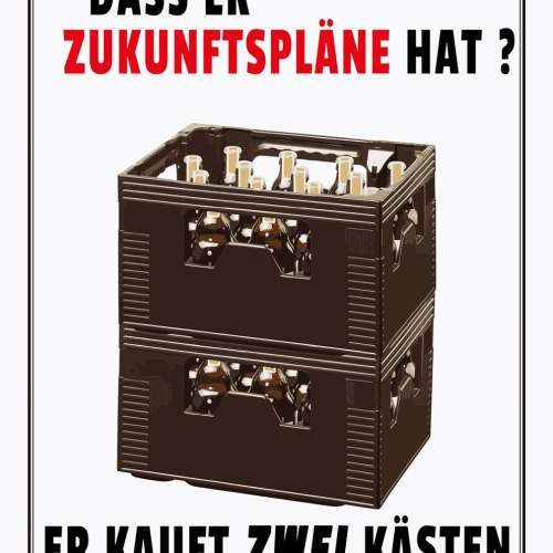 Schild Spruch Mann mit Zukunftsplänen kauft 2 Kästen Bier Alkohol JW
