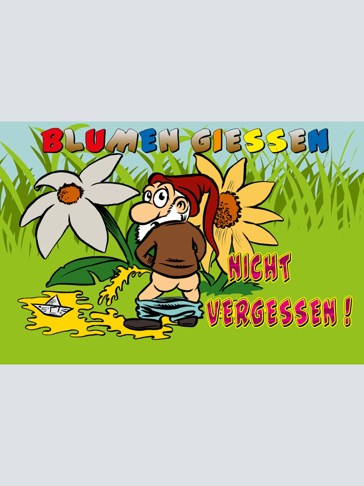 Schild Spruch Blumen gießen nicht vergessen Gartenarbeit Gartenzwerg Pinkeln JW