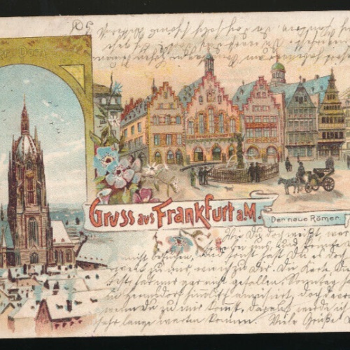 Litho-Karte gruss aus Frankfurt am Main der neue Römer Hessen (593)