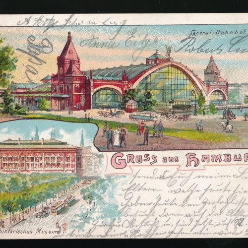 Litho-Karte gruss aus Hamburg Central - Bahnhof Deutschland (561)
