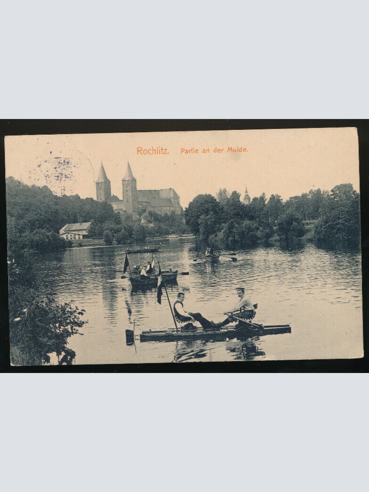 AK aus Roschlitz mit Ruderbotten Partie an der Mulde Sachsen Deutschland (581)