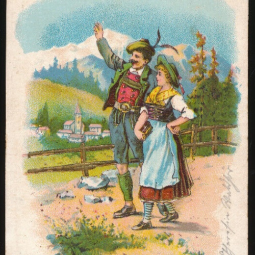 Litho-Karte von einem Trachtenpaar mit Spruch es Lebe der Kaiser (722)