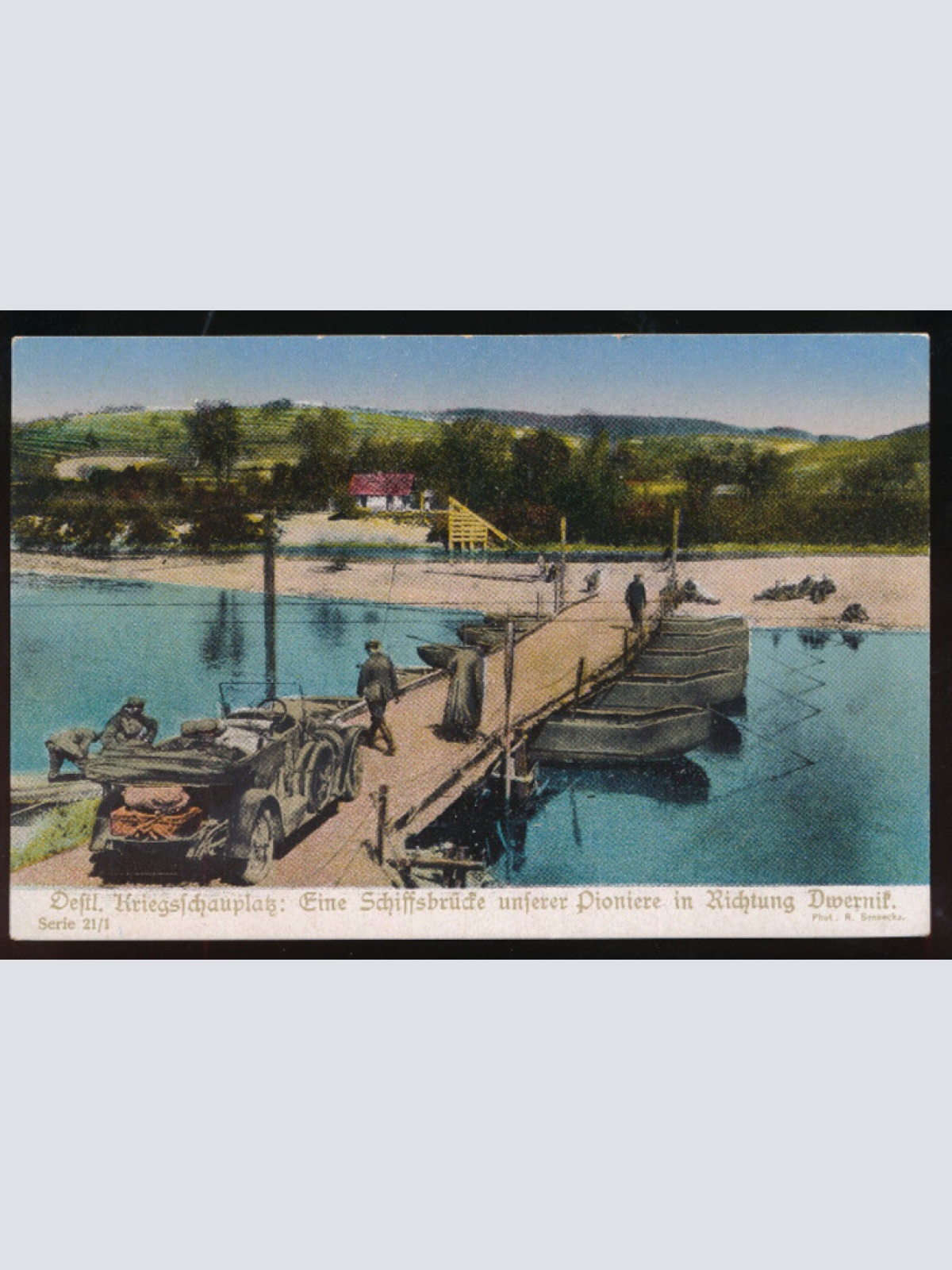 AK eine Schiffsbrücke unserer Pioniere in Richtung Dwernik (747)