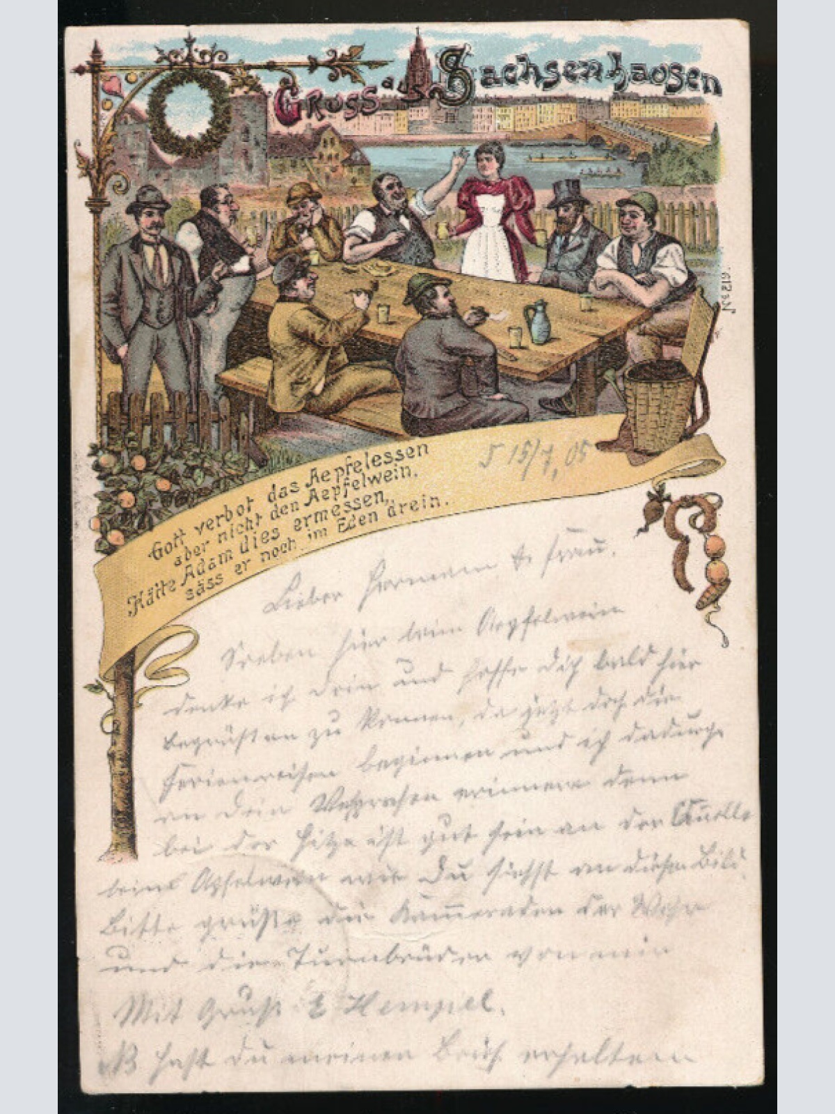 Litho-Karte gruss aus Sachsenhausen Frankfurt Hessen (653)