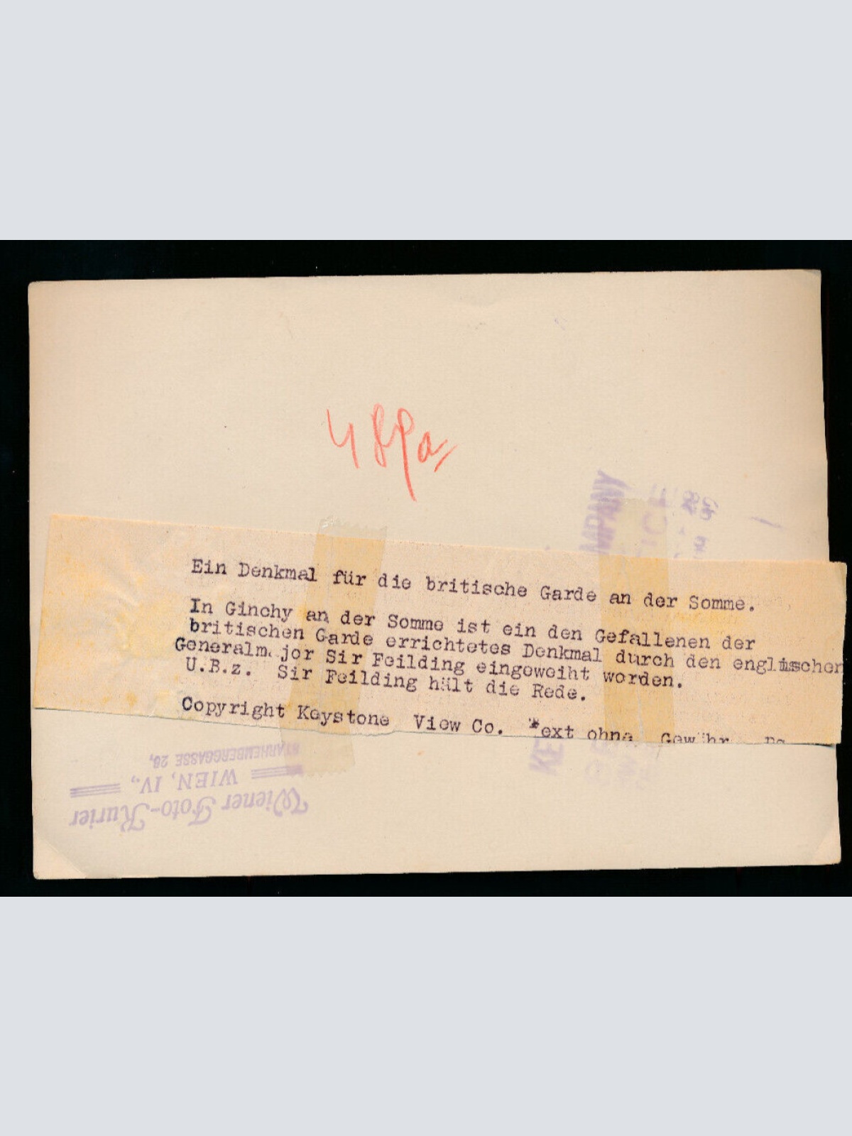 Orig. Pressefoto aus Ginchy Denkmal für gefallene Britische Garde (P1)