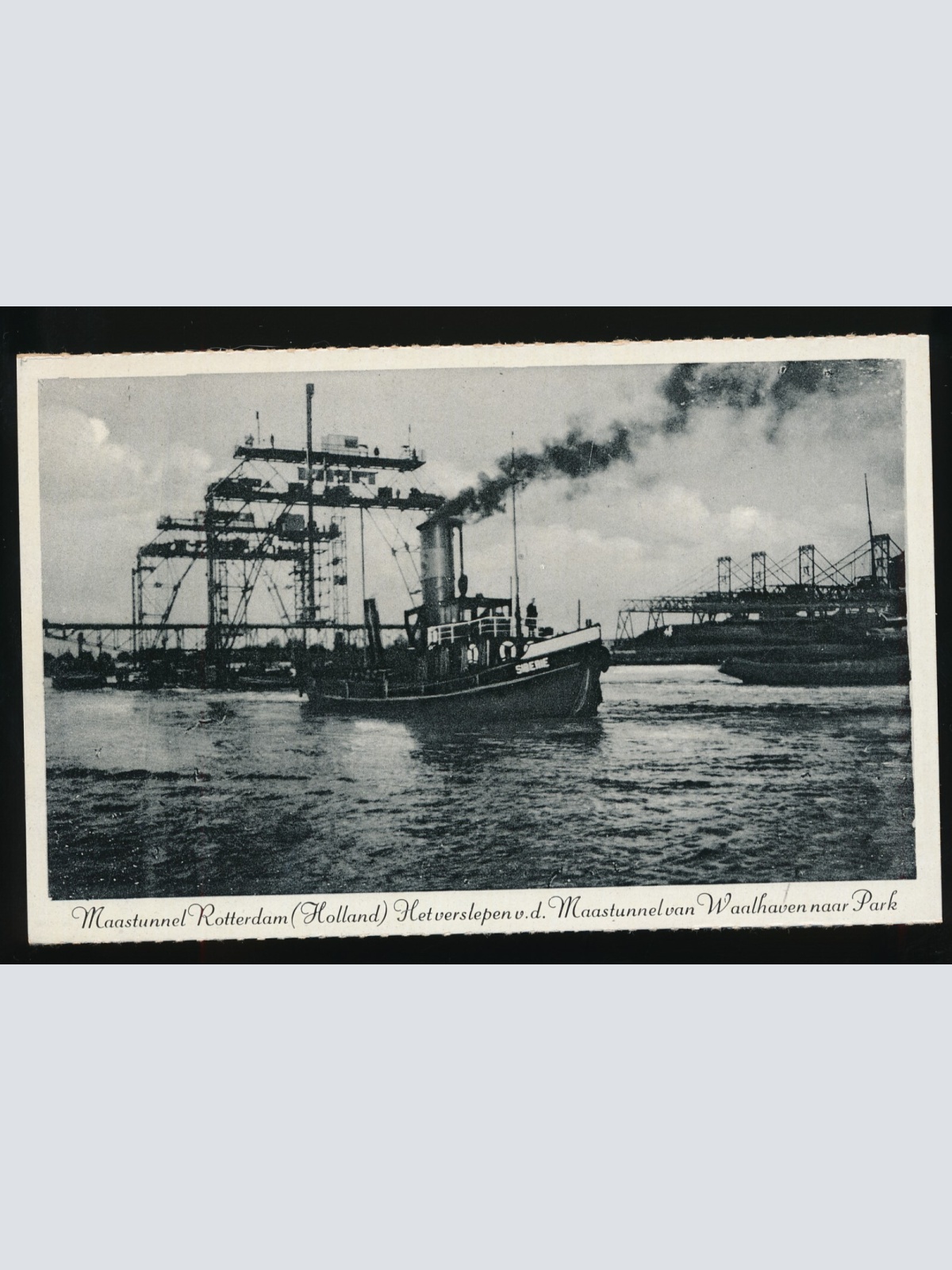 AK aus Rotterdam Bau des Maastunnels mit Dampfer Niederlande (7)