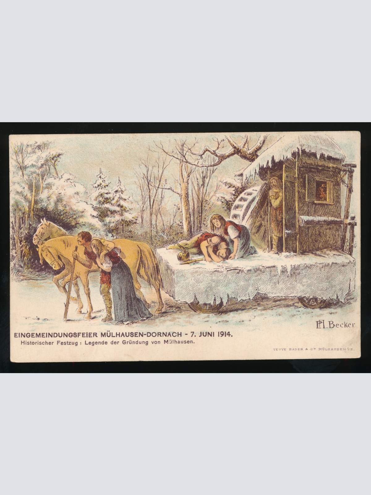 Litho-Karte aus Mühlhausen-Dornach Eingemeindungsfeier 7 juni 1914 (523)
