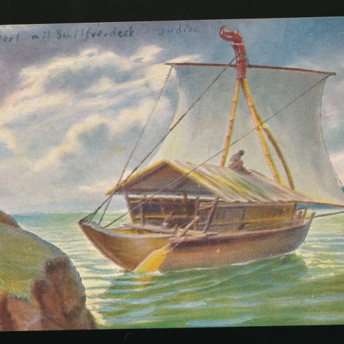 Marine Galerie Karte Nr.219 Segelboot mit Schilfverdeck Indien  (513)