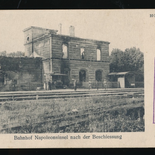 AK aus Napoleoninsel mit Bahnhof nach der Beschiessung Frankreich (518)
