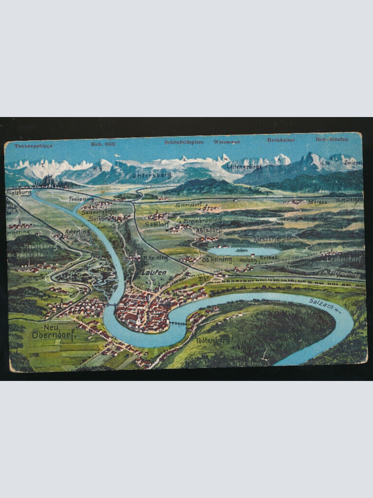 AK aus Laufen a.S. und Umgebung aus der Vogelschau Bayern (1010)