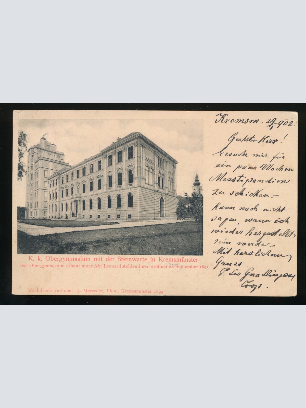 AK aus Kremsmünster K.K Obergymnasium mit Sternwarte (316)