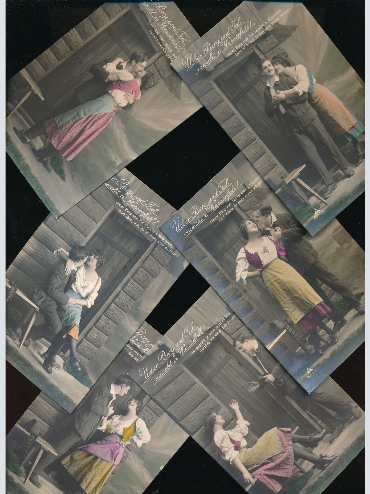 6 Romantik-Karten mit Spruch über Berg und Tal rauscht der Wasserfall (936)