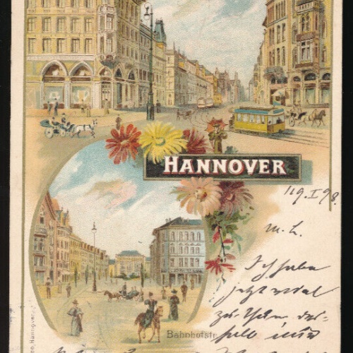 Litho-Karte aus Hannover mit Bahnhofstrasse Deutschland (1090)